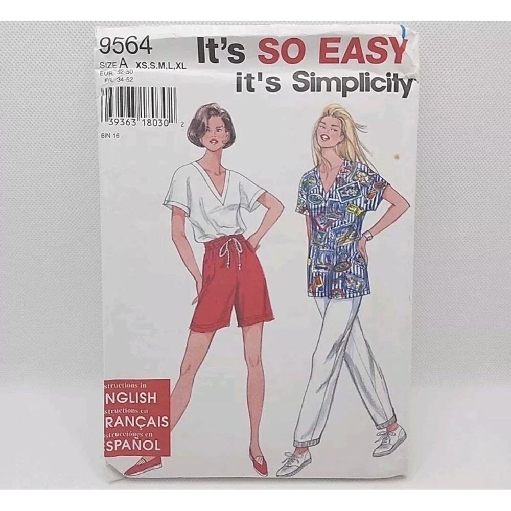 Simplicity 9564 Misses Pants Shorts Shirt Top Sewing Pattern Size XS-XL Cut 90s